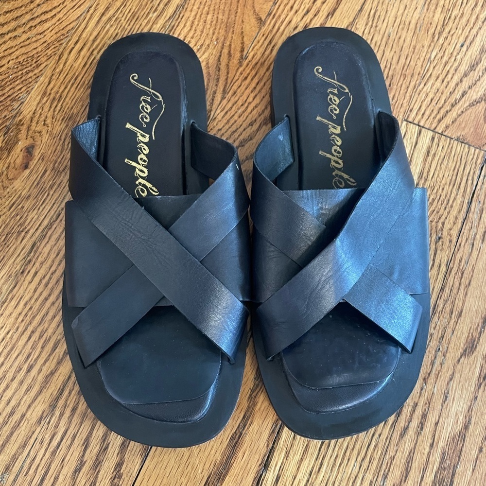 Free People Womens Sandals Slides Flats Open Toe Black Size 36